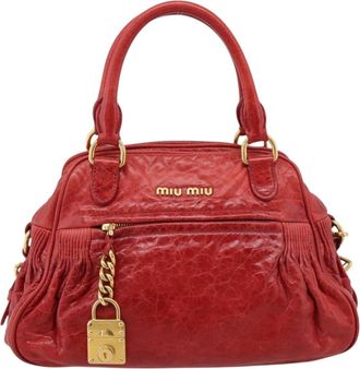 Miu Miu Coffer Convertible Satchel Matelasse Leather Red Leather Handbag (Pre-Owned)