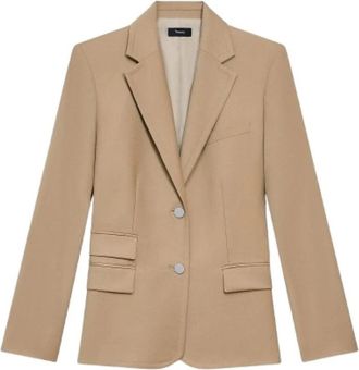 Theory Getailleerde Blazer in Strakke Flanel - Dames - Blazers - Bruin - 2XS - Leer - Jassen