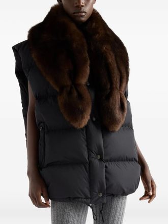 Prada shearling triangle-logo down gilet - women - Recycled Polyamide/Lamb Shearling/Goose Down - 36 - Black