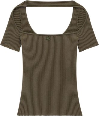 Courrèges Hyperbole cut-out top - women - Polyester/Viscose - M - Green
