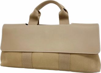 Herm&egrave;s Etoupe Gray Toile Chevron Tote Bag (Pre-Owned)