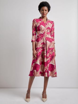 Misook Fit & Flare Woven Watercolor Print Midi Dress - Modern Fit