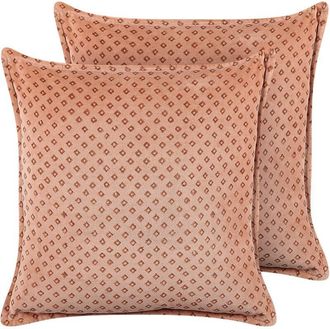 Beliani Set of 2 Decorative Cushions RHODOCOMA Velvet 45 x 45 cm Pink Geometric Pattern