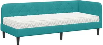 vidaXL Corner Bed Frame with Mattress Turquoise 80 x 200 cm Velvet vidaXL