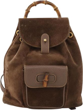 Gucci Gucci Bamboo Daim Brown Suede Backpack Bag (Pre-Owned)