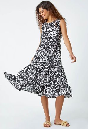 Roman Baroque Tiered Smock Midi Dress