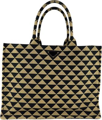 Prada Beige Black Canvas Handbag Tote Bag (Pre-Owned)