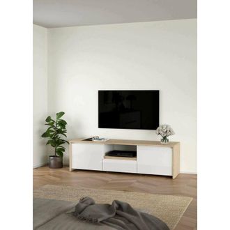 Dmora Dmora - Mueble De Televisi&oacute;n Catherine, Aparador De Sal&oacute;n, Mueble Bajo Para Tv, Base De Pared Equipada, 179x48 H52 Cm, Roble Y Blanco Brillante