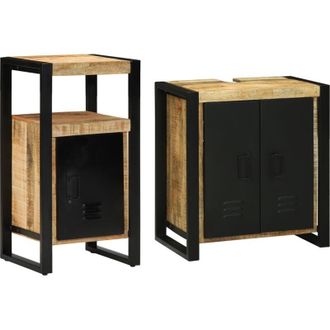 vidaXL Vidaxl - Juego De Muebles De Ba&ntilde;o 2 Pcs Madera De Mango Maciza Y Rugosa