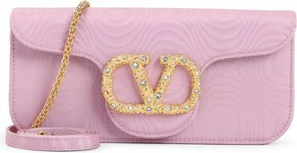 Valentino Garavani Pink Moiré Textile Clutch-Donna