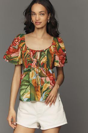 Farm Rio x Anthropologie Tie-Front Printed Blouse