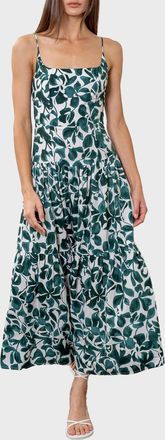 Moon River Tiered Cami Midi Dress In Green Leaf Print