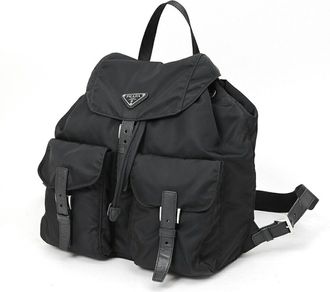Prada Black Leather Fabric Backpack (Pre-Owned)