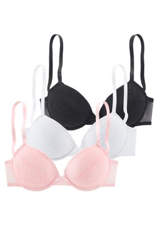 Petite Fleur Push-up-BH PETITE FLEUR, Damen, Gr. 70, Cup AA, ros&eacute;, wei&szlig;, schwarz, Spitze, Obermaterial: 60% Polyamid, 35% Polyester, 5% Elasthan, BHs Push-up-BH, m