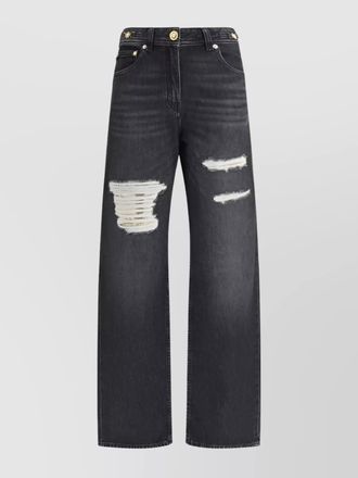 Versace denim cutout high-rise wide-leg jeans