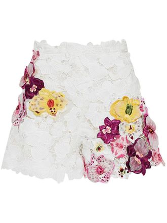 Oscar De La Renta Orchid embroidered guipure shorts - White
