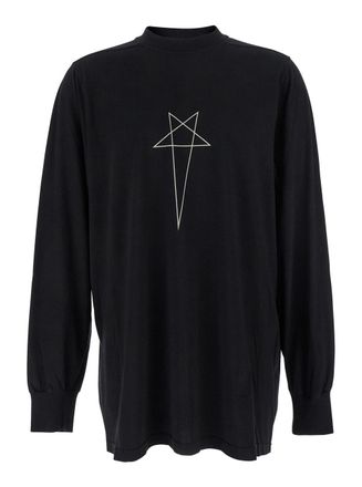 Rick Owens Black Crewneck T-shirt With Logo Print On The Front In Cotton Man