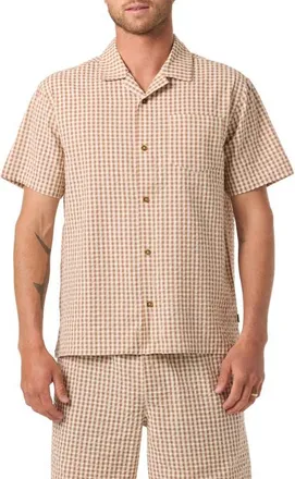 O'Neill OG Seersucker Plaid Camp Shirt in Tofu at Nordstrom, Size Xx-Large