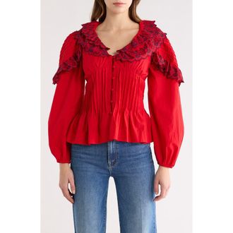 Damson Madder Caroline Embroidered Organic Cotton Peplum Top at Nordstrom, Size 12 Us