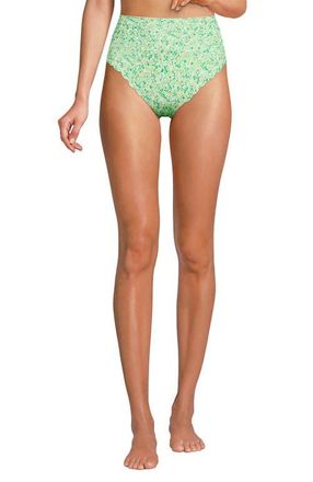 Lands End Tugless Scallop High Waisted Bikini Bottoms in Icy Mint Green Multi Floral at Nordstrom, Size 10