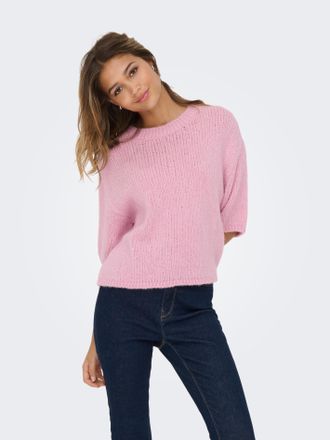 Jacqueline de Yong Kurzarmpullover JDY JDYLINEA S/S PULLOVER O-NECK KNT NOOS, Damen, Gr. M, fragrant lila, Strick, Obermaterial: 80% Polyacryl, 20% Polyester, unifarben,