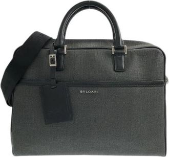 Bulgari Pre-owned Weekend Gecoat Canvas Kalfsleren Tas - Heren - Vintage Handtas - Grijs - ONE Size - Leer - Vintage