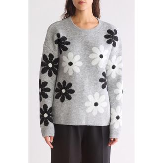 Bobeau Daisy Jacquard Sweater in H. Grey Floral at Nordstrom Rack, Size X-Large
