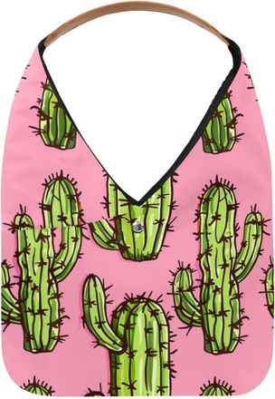 Generic Pink Background Cactus Reusable Lightweight Grocery Bags - Foldable Into Compact Pouch, Washable & Sturdy, Multipurpose for Shopping and Travel