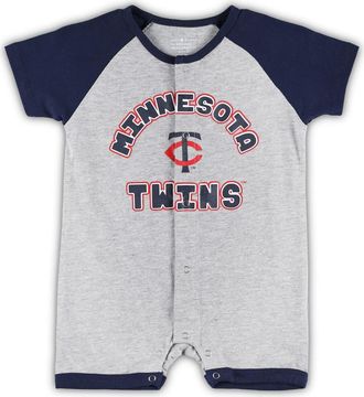 Outerstuff Infant Heather Gray Minnesota Twins Extra Base Hit Raglan Full-Snap Romper at Nordstrom, Size 24M