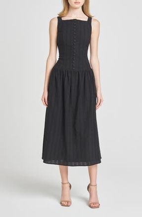 Wayf Eve Eyelet Embroidery A-Line Midi Dress in Black at Nordstrom Rack, Size Small