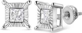 House of Brilliance Silver 1.0 Cttw Diamond Miracle Princess Solitaire Stud Earrings in White at Nordstrom