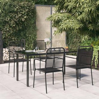 vidaXL Vidaxl - Juego De Comedor Jard&iacute;n 5 Pzas Acero Y Cuerda De Algod&oacute;n Negro