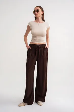 Mixray Midwaist Rechte Pantalon van Katoen met Striksluiting