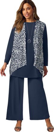 Jessica London Mixed Media Cardigan in Navy Mixed Media Animal at Nordstrom, Size Medium
