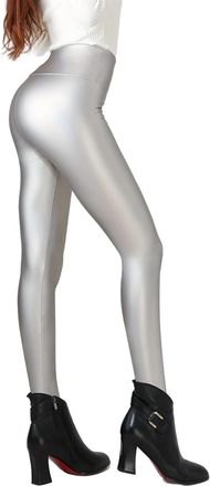 Generic Metallic Shiny Leggings for Women High Waisted Elastic Yoga Athletic Leggings Pants for Clubwear Outfit Theme Party Costume (UK, Alpha, XXL, Regular, 