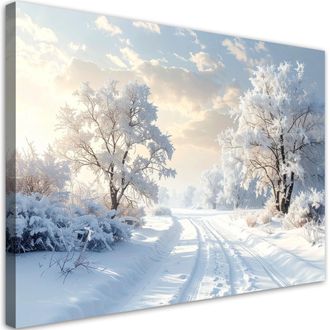 Feeby Cuadro Sobre Lienzo, Paisaje Invierno Nieve Carretera &Aacute;rboles, 120x80