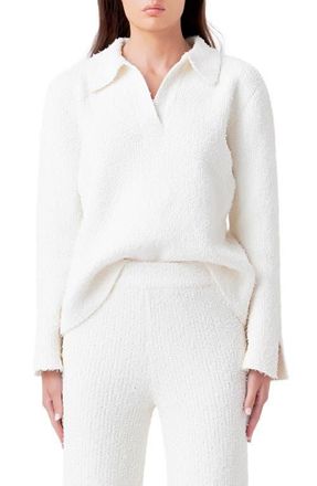 endless rose Textured Fuzzy Collared Sweater in Cream at Nordstrom, Size X-Small