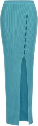 Roberto Cavalli Geribbelde lange rok met uitsnijding - Dames - Maxi Rokken - Blauw - M - Rokken