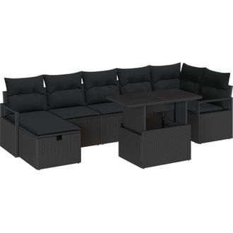 vidaXL Set di divani da giardino 8 pezzi con cuscini Nero Polirattan vidaXL