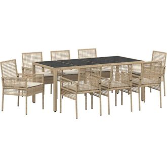 vidaXL Conjunto De Comedor De Jard&iacute;n 9 Pcs Beige Rat&aacute;n Pe Vidaxl