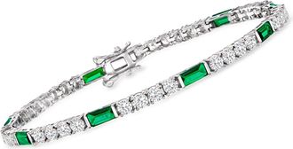 Ross-Simons CZ and Simulated Emerald Tennis Bracelet in Sterling Silver