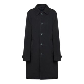 Herno Klassieke kraag. Knoopsluiting aan de voorkant - Heren - Mantel - Blauw - L - Katoen - Jassen