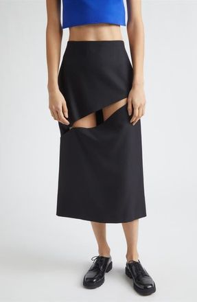 Jil Sander Diagonal Slash Wool & Mohair Midi Skirt in Black at Nordstrom, Size 12 Us