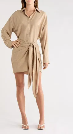 Favorite Daughter The Sweet Talker Pinstripe Long Sleeve Shirtdress in Desert Khaki Pinst at Nordstrom, Size X-Large