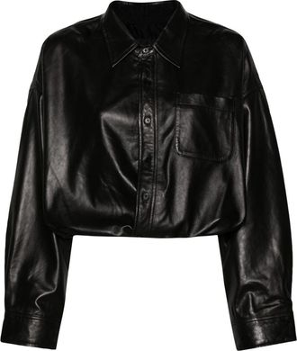 R13 long-sleeves leather shirt - women - Sheepskin/Polyester - S - Black