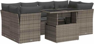 vidaXL Set De Sof&aacute;s De Jard&iacute;n 7 Pzas Con Cojines Rat&aacute;n Sint&eacute;tico Gris Vidaxl