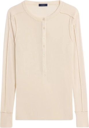 SOEUR Laos Henley T-Shirt - Dames - Longsleeves - Beige - XS - Wol - Tops