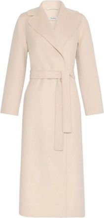 Max Mara Mantel met ceintuur - Dames - Jas met riem - Beige - XS - Leer - Jassen