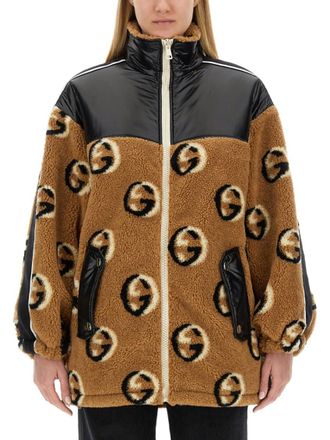 Gucci Beige Logo Mock Collar Jacket
