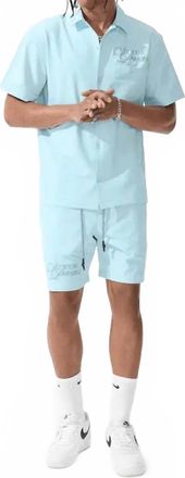 Jordan Craig Oakland Mechanic Short & Shirt Set In Sky Blue